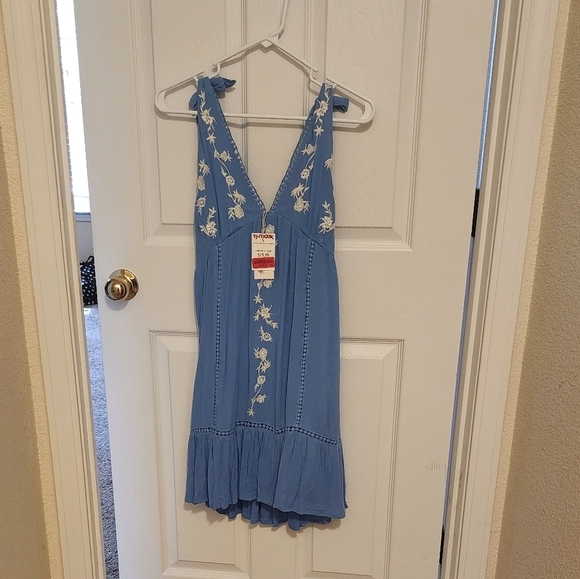 Jessica Simpson blue white embroidered tie shoulder mini dress XS - Picture 12 of 12